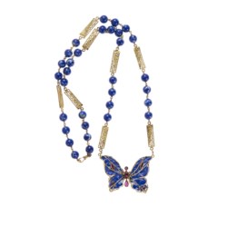 Gold, blue gemstone and ruby necklace