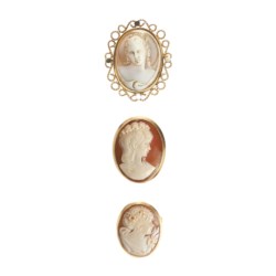 Three gold cameo brooches