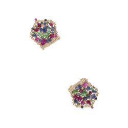Pair of gold, ruby, emerald, sapphire and diamond brooches