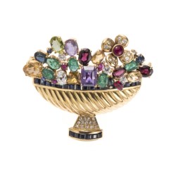 Gold, diamond, emerald, ruby, sapphire and coloured gemstone brooch