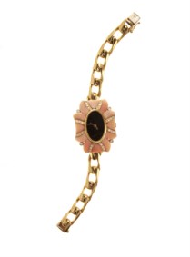 18kt yellow gold, coral and diamond watch