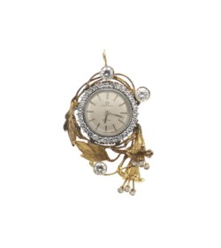 18kt yellow gold and diamond brooch with watch, Eternamatic