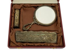 Set necessaire da borsetta in argento 800, anni '50