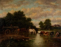 Elizabeth Mulready-Varley (1784 - 1864) - Landscape with calash and horses