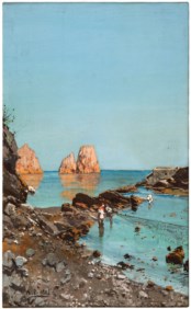 Attilio Pratella (1856 - 1949) - View of Capri with fishermen