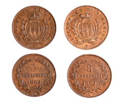 SAN MARINO - Vecchia monetazione (1864-1938) - lotto 2 monete da 5 centesimi