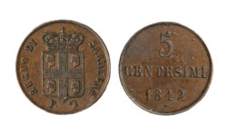 CARLO ALBERTO (1831-1849) - 5 centesimi 1842, Torino