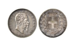 VITTORIO EMANUELE II (1861-1878) - 5 lire 1877, Roma