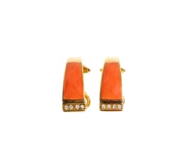 18kt yellow gold earrings with coral and diamomds