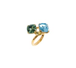 18kt yellow gold ring with synthetic stones