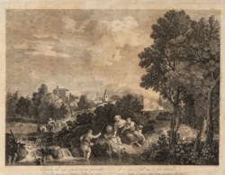 Joseph Wagner (1706 - 1780) - Paesaggio agreste con lavandaie e fanciulli
