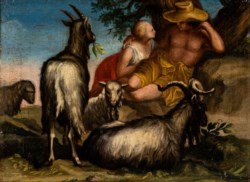 Scuola italiana del secolo XVIII - Scena agreste con pastori e capre