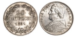 ROMA - PIO IX (1846-1870) - 20 Baiocchi 1861, anno XV, (II° tipo)