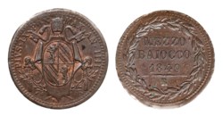 PIO IX  (1846-1870) - Mezzo baiocco 1849, anno IIII (I° tipo), Roma