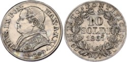 ROMA - PIO IX (1846-1870) - 10 soldi 1867, anno XXII