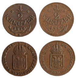 AUSTRIA - Francesco I, Imperatore (1806-1835) - lotto 2 monete da 1/2 kreuzer 1816
