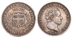 CARLO FELICE (1821-1831) - 50 centesimi 1828, Torino (L)