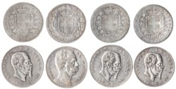 VITTORIO EMANUELE II (1861-1878) e UMBERTO I (1878-1900) - Lotto 4 monete da 5 lire (1876, 1877, 1878, 1879)