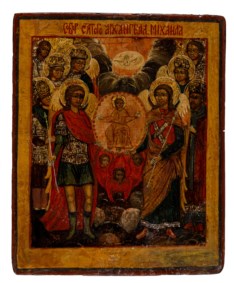Manifattura russa della seconda metà del secolo XVIII - Icona raffigurante Sinassi dell'Arcangelo Michele