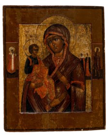 Manifattura russa del secolo XVIII - Icona raffigurante Madre di Dio dalle tre mani
