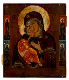 Manifattura russa degli inizi del secolo XVIII - Icona raffigurante Madre di Dio Vladimirskaja