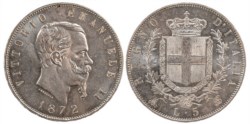 VITTORIO EMANUELE II (1861-1878) - 5 lire 1872, Milano