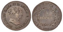 LUCCA - ELISA BONAPARTE E FELICE BACIOCCHI (1805-1814) - 5 franchi 1805