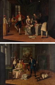 Scuola veneziana del XVIII secolo - Coppia di scene di costume