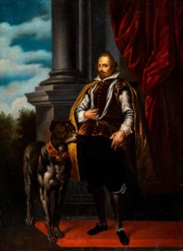 Antonio Maria Vassallo (Genova, 1620 - Milano, 1664)  - Ritratto di notabile con cane