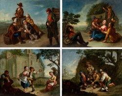 Scuola piemontese del XVIII secolo - Quattro scene di giochi di fanciulli tratte da incisioni di Giacomo Ceruti