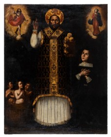 Giuseppe Marullo (Orta di Atella, 1610? - Napoli, 1685) - San Nicola di Bari e una devota con Cristo, la Vergine e i tre bambini risanati