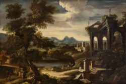 Scuola napoletana del XVII secolo - Paesaggio con rovine architettoniche