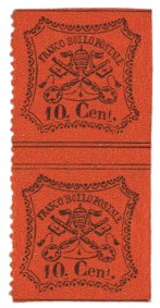 Antichi Stati Italiani - Stato pontificio - 1868 - Coppia verticale del 10 cent (26ga cat.900)