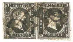 Antichi Stati Italiani - Sardegna - 1851 - Coppia orizzontale del 5 cent (1d)