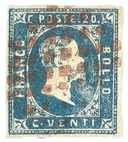 Antichi Stati Italiani - Sardegna - 1851 -  20 cent azzurro (2)