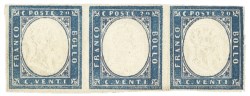 Antichi Stati Italiani - Sardegna - 1860 - Striscia di tre 20 cent (15Ca)