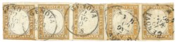 Antichi Stati Italiani - Sardegna - 1858 - Striscia orizzontale di cinque del 80 cent (17B cat.18000)