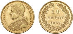 GREGORIO XVI, Mauro Cappellari (1831-1846) - 10 scudi 1837, an. VII, Roma