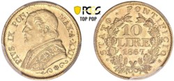 PIO IX, Giovanni Maria Mastai-Ferretti (1846-1870) - 10 lire 1867, an. XXII