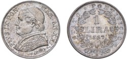 PIO IX, Giovanni Maria Mastai-Ferretti (1846-1870) - 1 lira 1867, an. XXI, III tipo