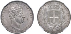 CARLO ALBERTO (1831-1849) - 5 lire 1844, Genova