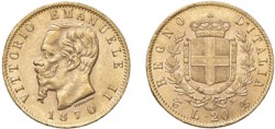 VITTORIO EMANUELE II (1861-1878) - 20 lire 1870, Torino