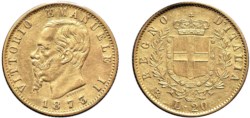 VITTORIO EMANUELE II (1861-1878) - 20 lire 1873, Roma