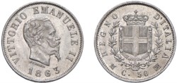 VITTORIO EMANUELE II (1861-1878) - 50 centesimi 1863, Milano