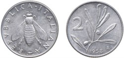 REPUBBLICA ITALIANA (1946-) - 2 lire 1958