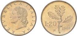 REPUBBLICA ITALIANA (1946-) - 20 lire 1968, PROVA