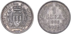 SAN MARINO, Vecchia monetazione (1864-1938) - 1 lira 1906<br>Argento - 5,00 gr.