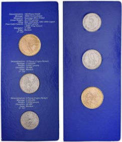 CILE - Set di 3 monete 1976 (100 pesos, 10 pesos e 5 pesos)