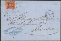 Antichi Stati Italiani - Toscana - 1861 - Involucro di lettera da Firenze del 28 agosto 1861 diretta a Roma affrancata con 40 cent carminio (Sassone 21)