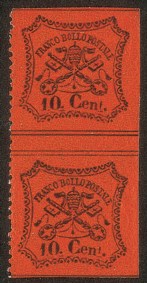 Antichi Stati Italiani - Stato pontificio - 1868 - Coppia verticale del 10 cent (26ga cat.900)